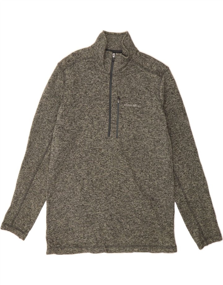 EDDIE BAUER Mens Zip Neck Top Long Sleeve Large Grey Flecked Polyester Vintage Eddie Bauer and Second-Hand Eddie Bauer from Messina Hembry 