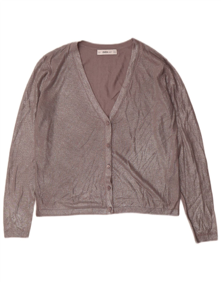 ZARA Womens Crop Cardigan Sweater UK 12 Medium Silver Flecked Viscose