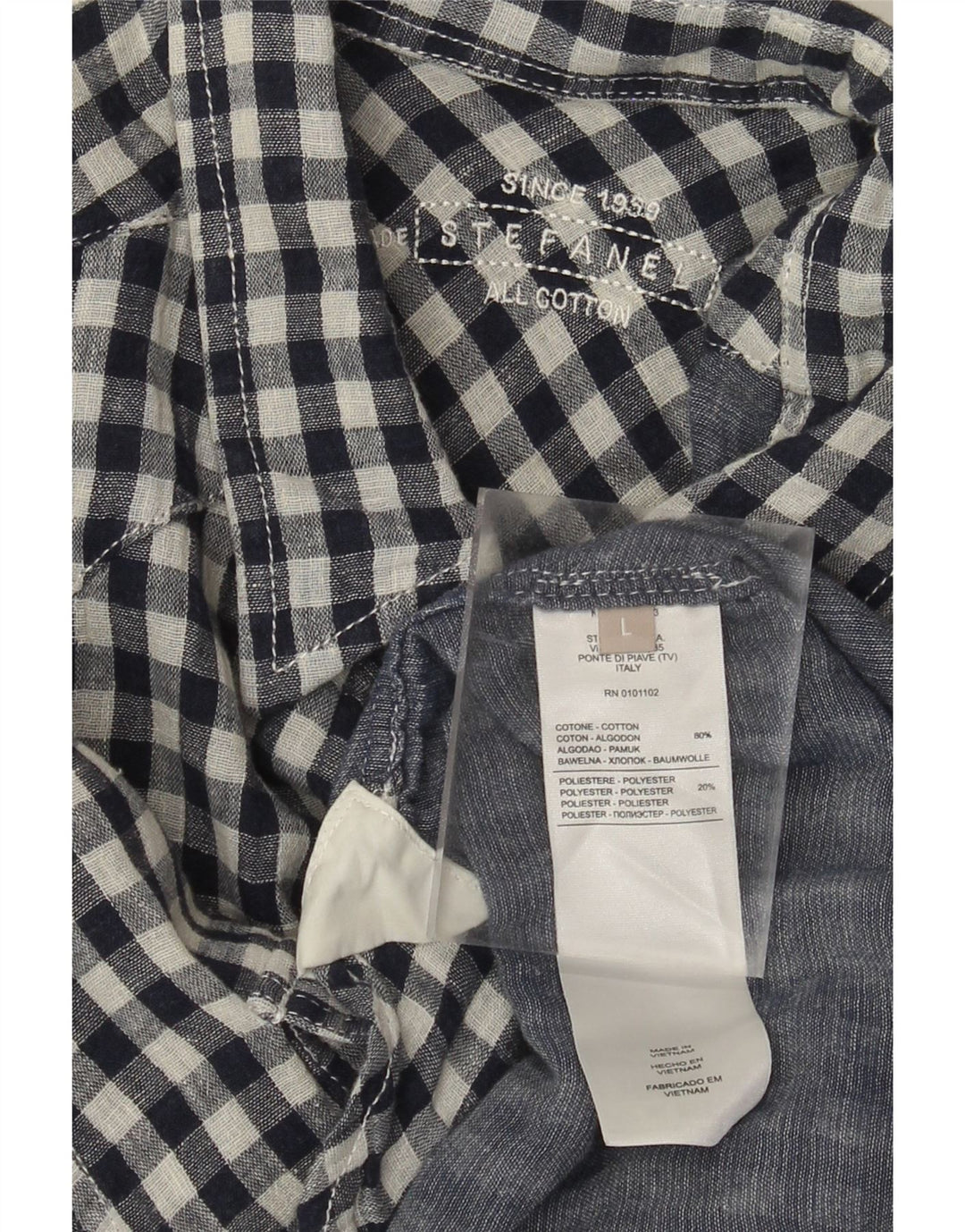 Stefanel Ανδρικό πουκάμισο Western Large Navy Blue Gingham Cotton