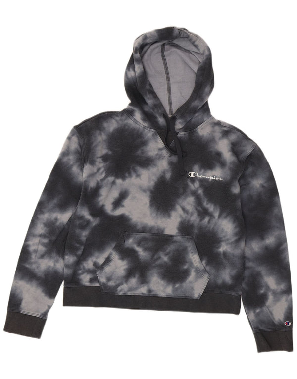 Champion Womens Hoodie Jumper UK 16 Large Navy Blue Tie Dye Cotton