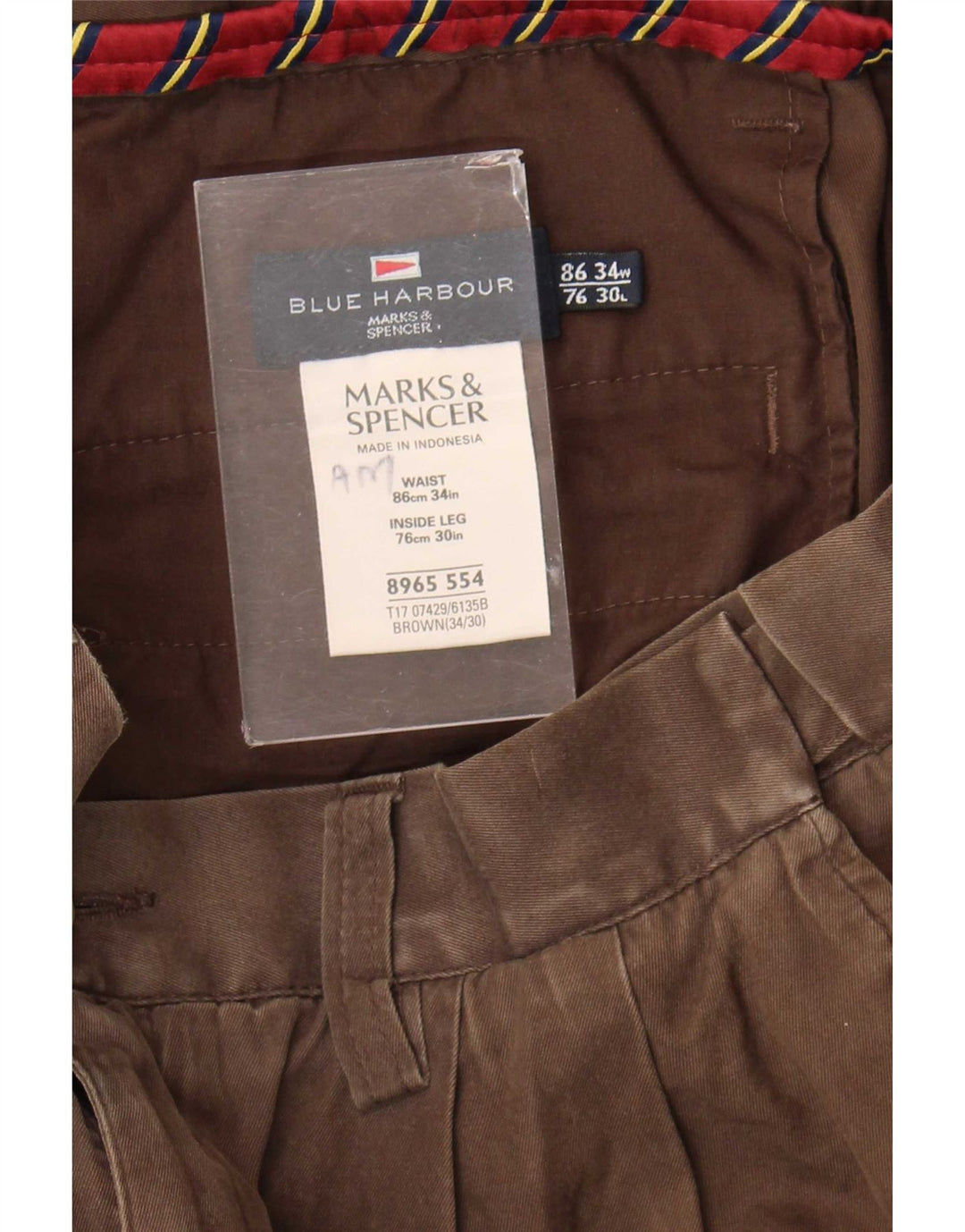 Marks & Spencer Γυναικείο παντελόνι Chino με καρφίτσες μπλε Harbour W34 L30 καφέ