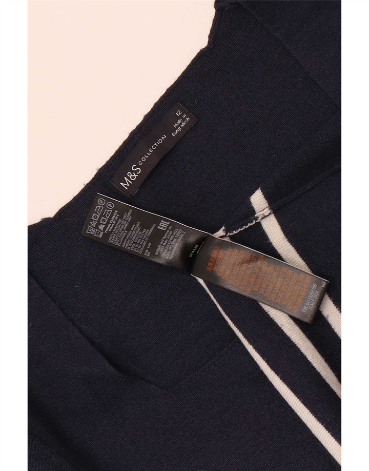 Marks & Spencer Womens Crop Top UK 12 Medium Navy Blue ριγέ βισκόζη