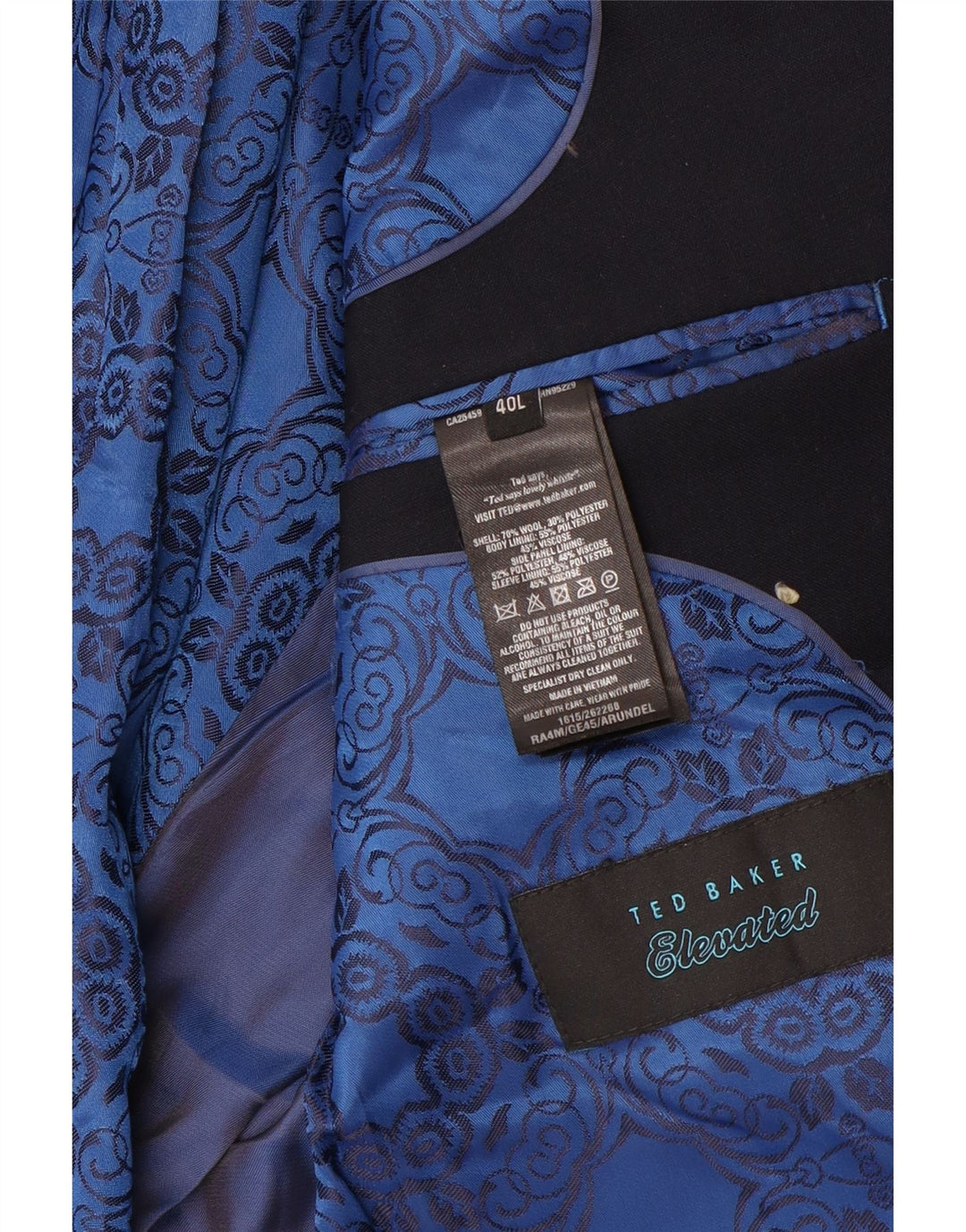 Ted Baker Ανδρικό σακάκι σακάκι US 40 με 2 κουμπιά μάλλινο μπλε ναυτικό