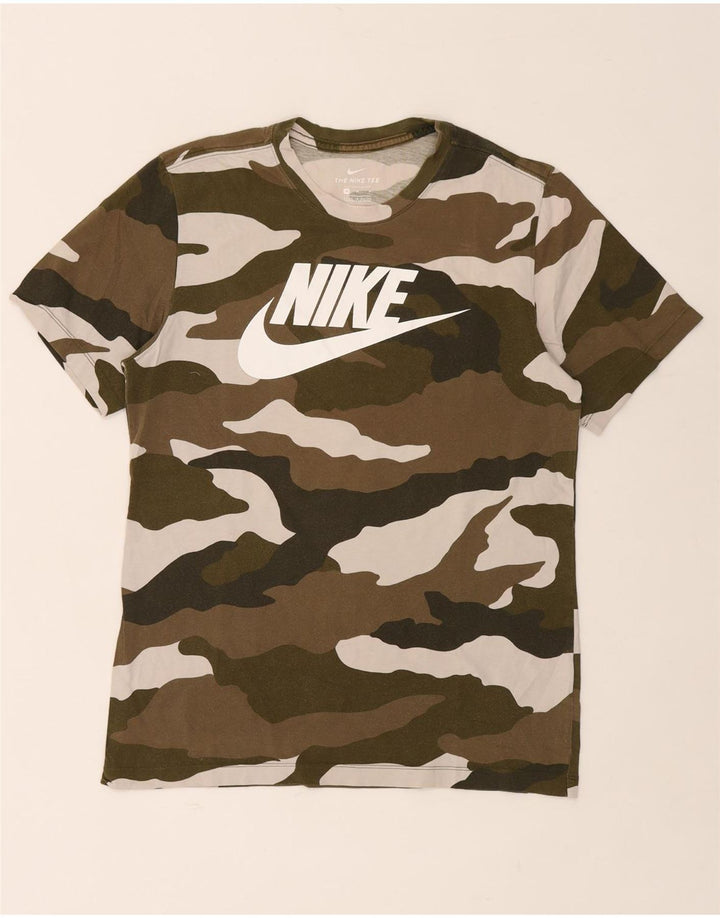 Ανδρικό γραφικό μπλουζάκι NIKE, μεσαίο χακί, βαμβακερό καμουφλάζ