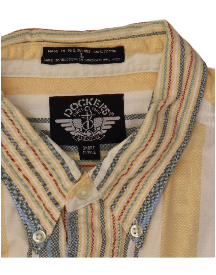 DOCKERS Ανδρικό κοντομάνικο πουκάμισο μεγάλο κίτρινο βαμβακερό ριγέ