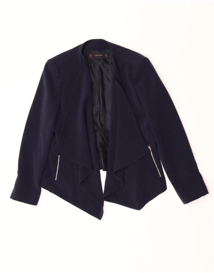 Zara Γυναικείο Open Blazer Jacket UK 14 Large Navy Blue Polyester