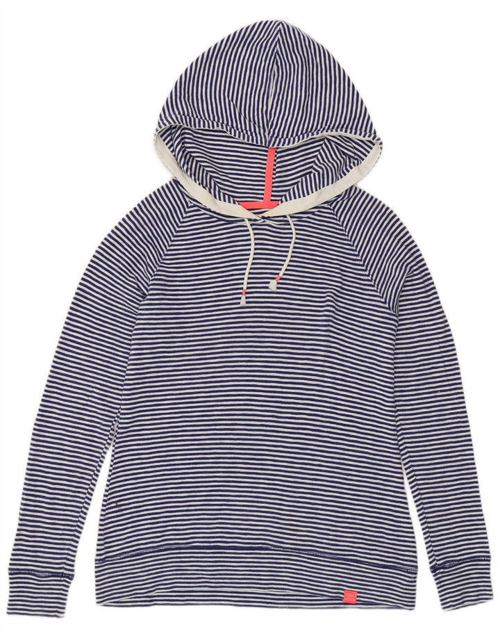 JOULES Womens Hooded Jumper Sweater UK 12 Medium Navy Blue Pinstripe