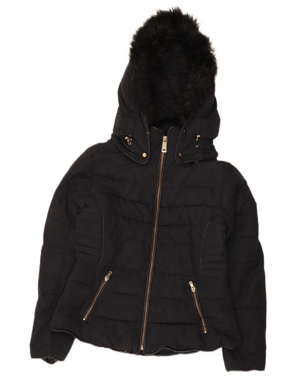 Zara Γυναικείο μπουφάν με κουκούλα UK 16 Large μαύρο πολυεστέρα