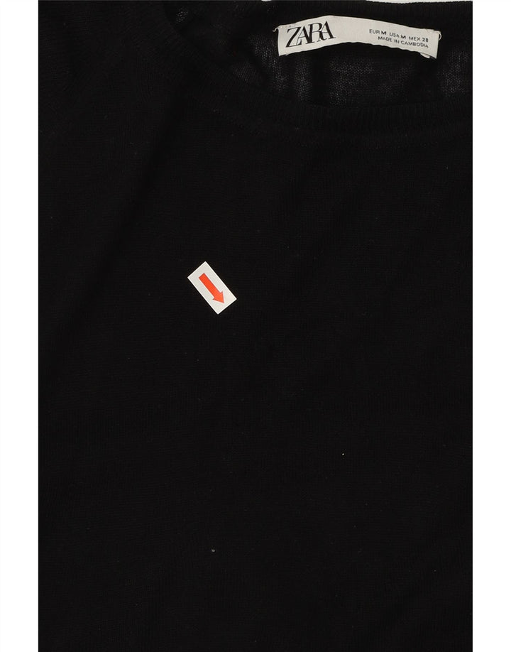 Zara Γυναικείο πουλόβερ με λαιμόκοψη UK 14 Medium Μαύρο