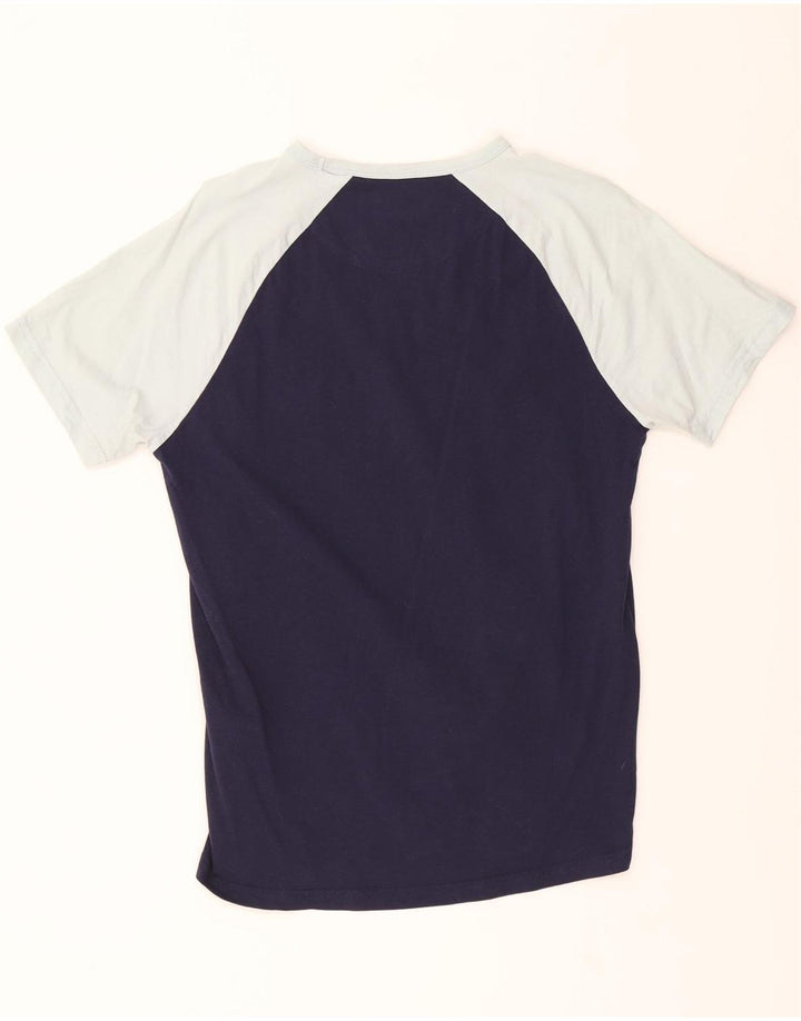 LYLE & SCOTT Mens T-Shirt Top Medium Navy Blue Colourblock Cotton Vintage Lyle & Scott and Second-Hand Lyle & Scott from Messina Hembry 