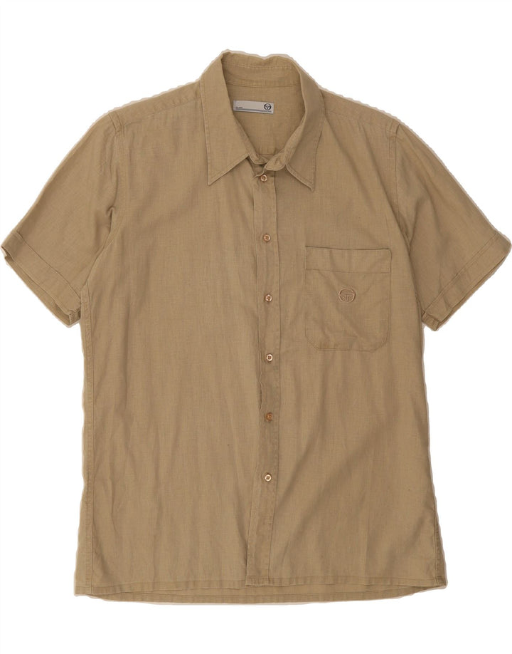SERGIO TACCHINI Mens Short Sleeve Shirt Medium Beige Vintage Sergio Tacchini and Second-Hand Sergio Tacchini from Messina Hembry 