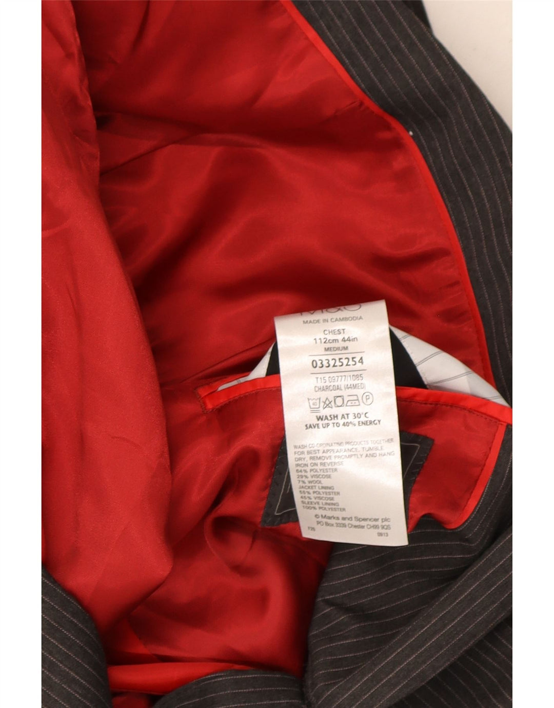 Marks & Spencer Ανδρικό σακάκι με 2 κουμπιά UK 44 XL Grey Pinstripe