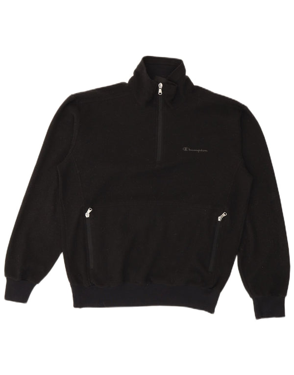 Champion Womens Zip Neck Fleece Jumper UK 14 Medium Black Polyester