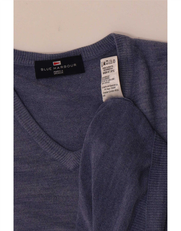 Ανδρικό πουλόβερ Marks & Spencer Blue Harbor με λαιμόκοψη με λαιμόκοψη σε μεσαίο μπλε φλύκταινα