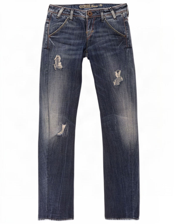 Guess Womens Distressed Slim Jeans W26 L30 Navy Blue Cotton