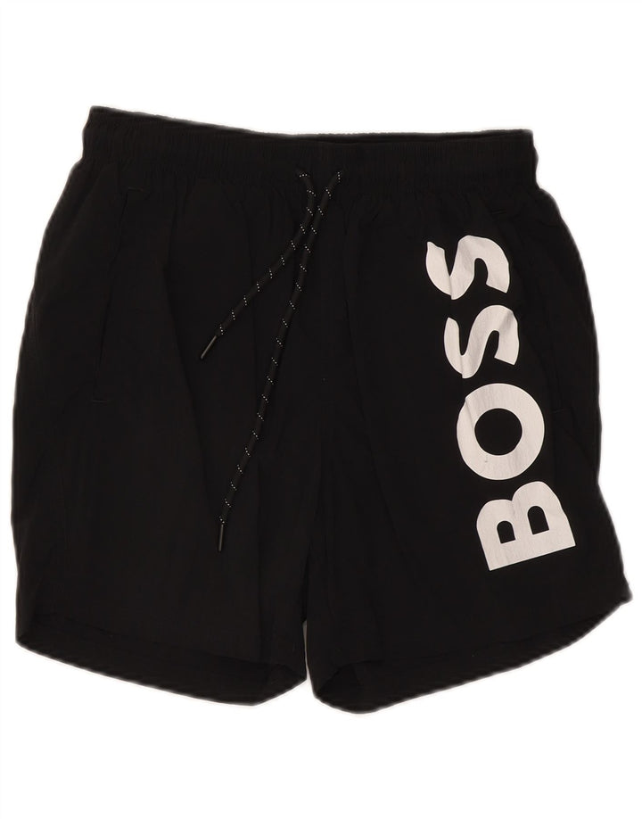 Ανδρικό γραφικό σορτς κολύμβησης Hugo Boss Μικρό μαύρο πολυαμίδιο