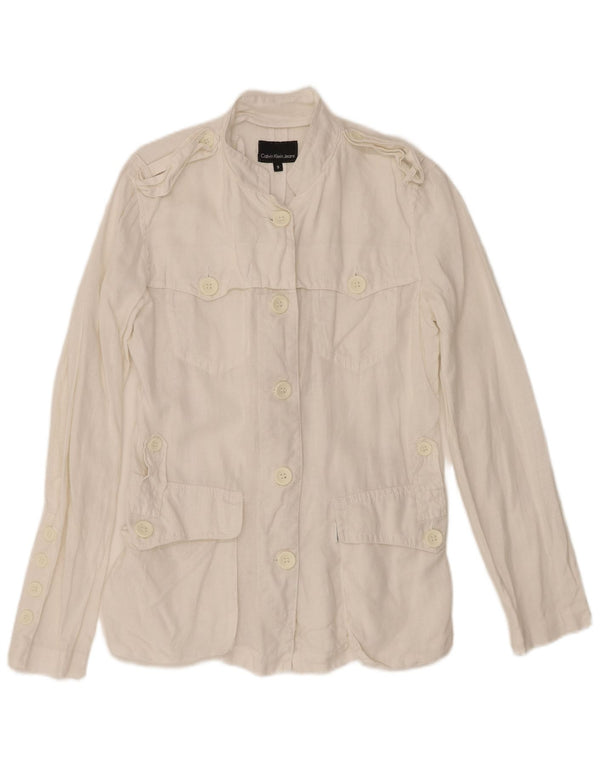 Calvin Klein Jeans Γυναικείο Military Jacket UK 10 Small White Len