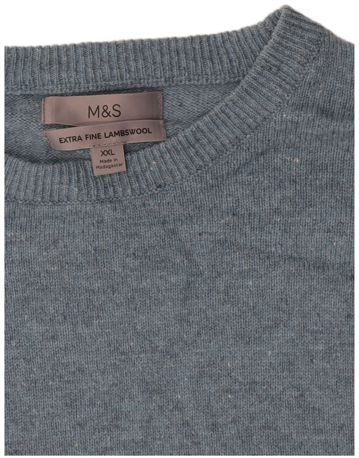 Marks & Spencer Ανδρικό πουλόβερ με λαιμόκοψη 2XL Μπλε μαλλί αρνιού