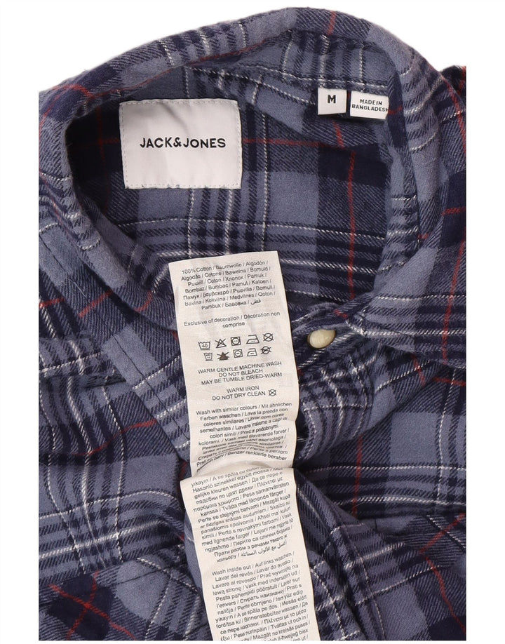 Ανδρικό φανελένιο πουκάμισο Jack & Jones με μεσαίο μπλε ναυτικό καρό βαμβακερό