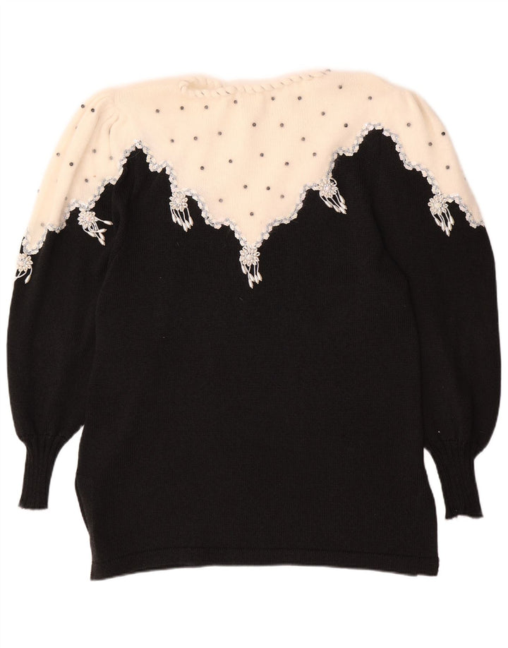 VINTAGE Γυναικείο πουλόβερ με λαιμόκαυστο UK 14 Medium Black Colourblock