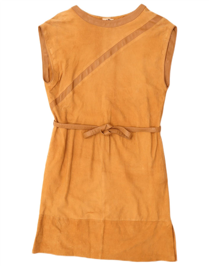 Vintage Γυναικείο Αμάνικο Suede Basic Φόρεμα UK 12 Medium Beige