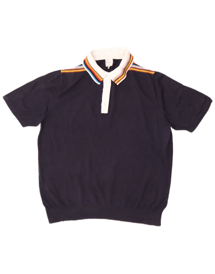 Paul Smith Ανδρικό πουλόβερ με κοντό μανίκι polo λαιμόκοψη μεσαίο μπλε ναυτικό