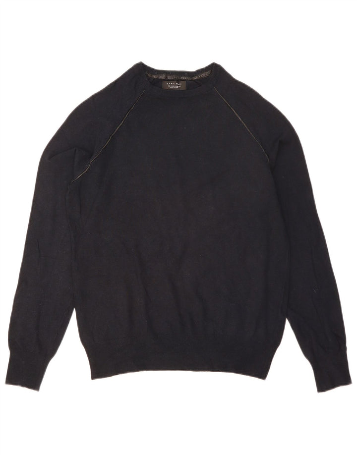 Ανδρικό πουλόβερ με λαιμόκοψη ZARA Small Navy Blue Viscose