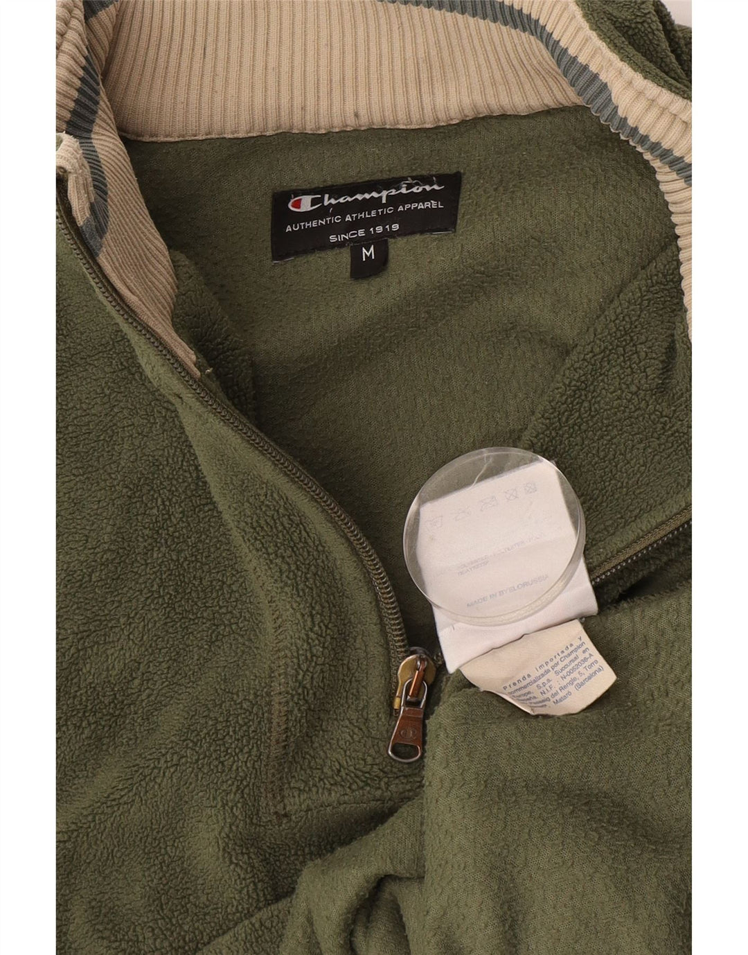 Champion Mens Zip Fleece Jumper Medium Khaki Polyester