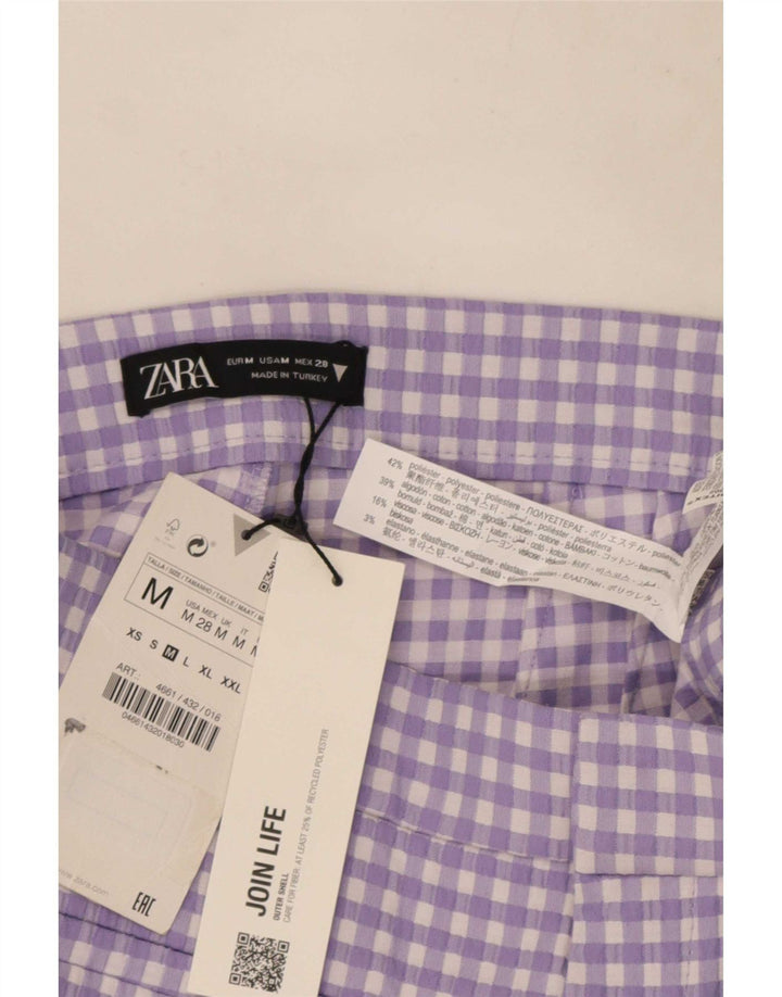 Zara Γυναικείο Bootcut Cropped Παντελόνι Medium W28 L25 Purple Gingham
