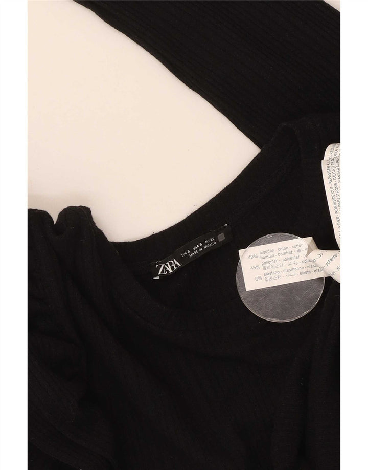 Zara Γυναικείο τοπ μακρυμάνικο UK 10 Small μαύρο βαμβακερό