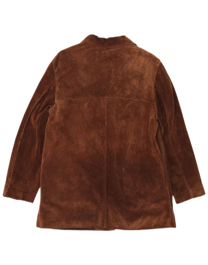 VINTAGE Γυναικείο Σουέντ Σακάκι με 5 κουμπιά IT 42 Μεσαίο Καφέ Δερμάτινο