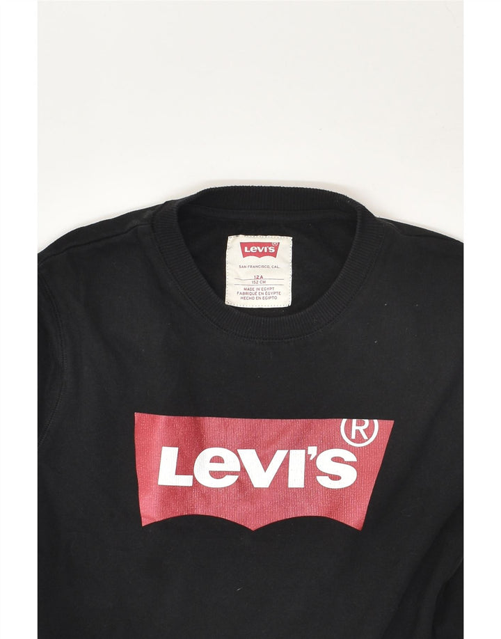 LEVI'S Boys Graphic Sweatshirt Jumper 11-12 Years Black Cotton | Vintage Levi's | Thrift | Second-Hand Levi's | Used Clothing | Messina Hembry 