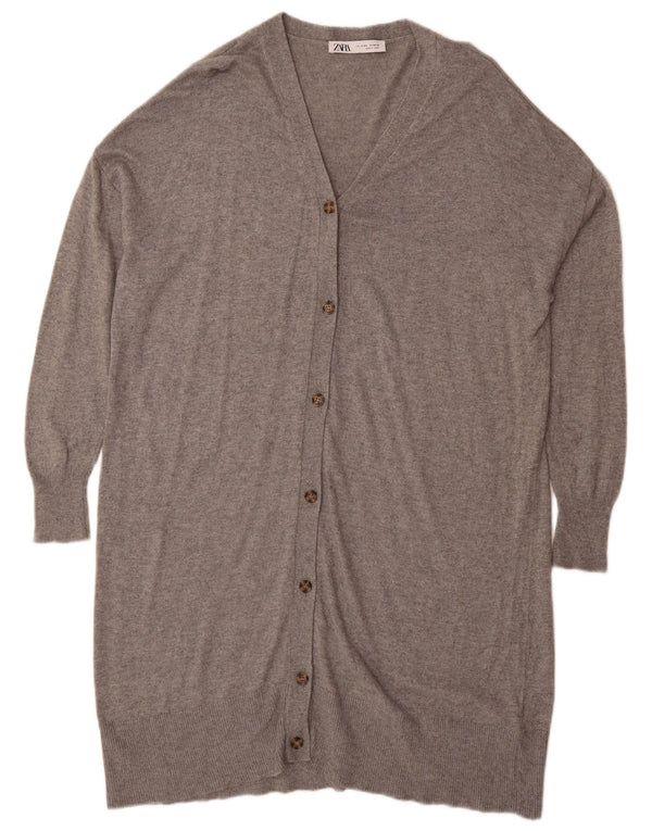 Zara Γυναικείο Longline Ζακέτα πουλόβερ UK 14 Medium Grey Flecked
