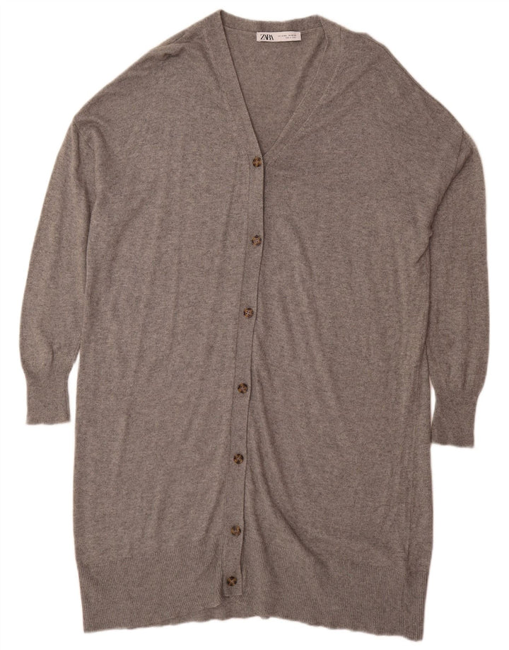 Zara Γυναικείο Longline Ζακέτα πουλόβερ UK 14 Medium Grey Flecked