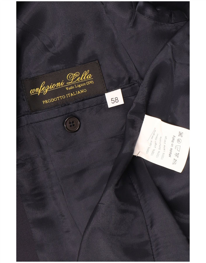 Vintage ανδρικό σακάκι διπλό μπλέιζερ IT 58 4XL Navy Blue παρθένο μαλλί