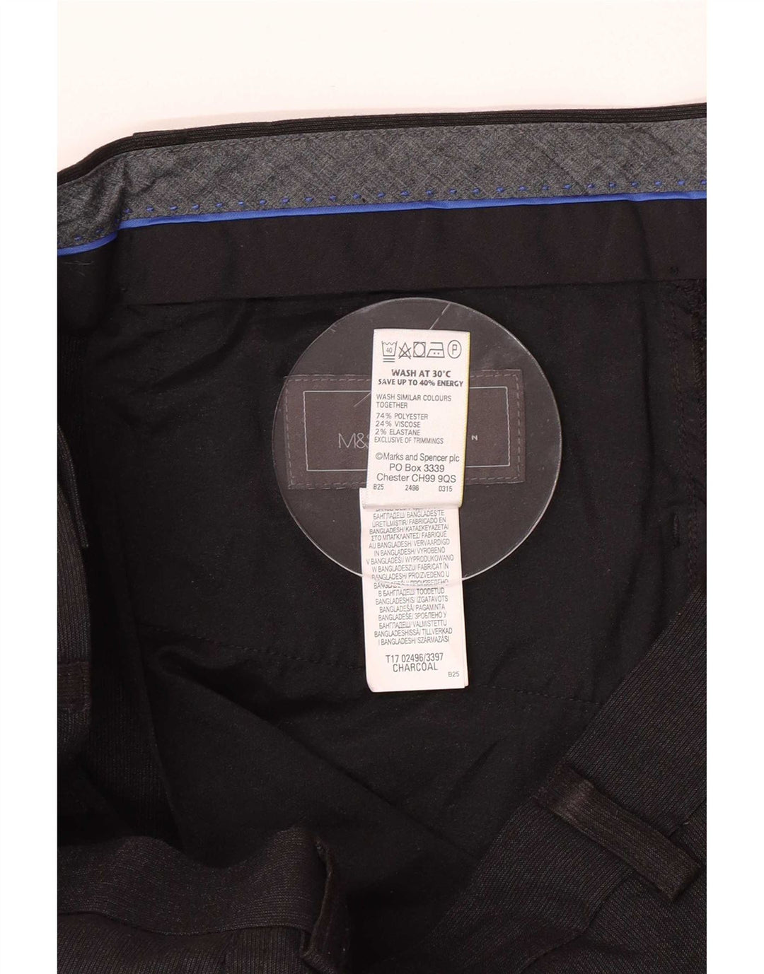 Marks & Spencer Ανδρικό παντελόνι με λεπτή εφαρμογή W34 L31 Μαύρο πολυεστέρα