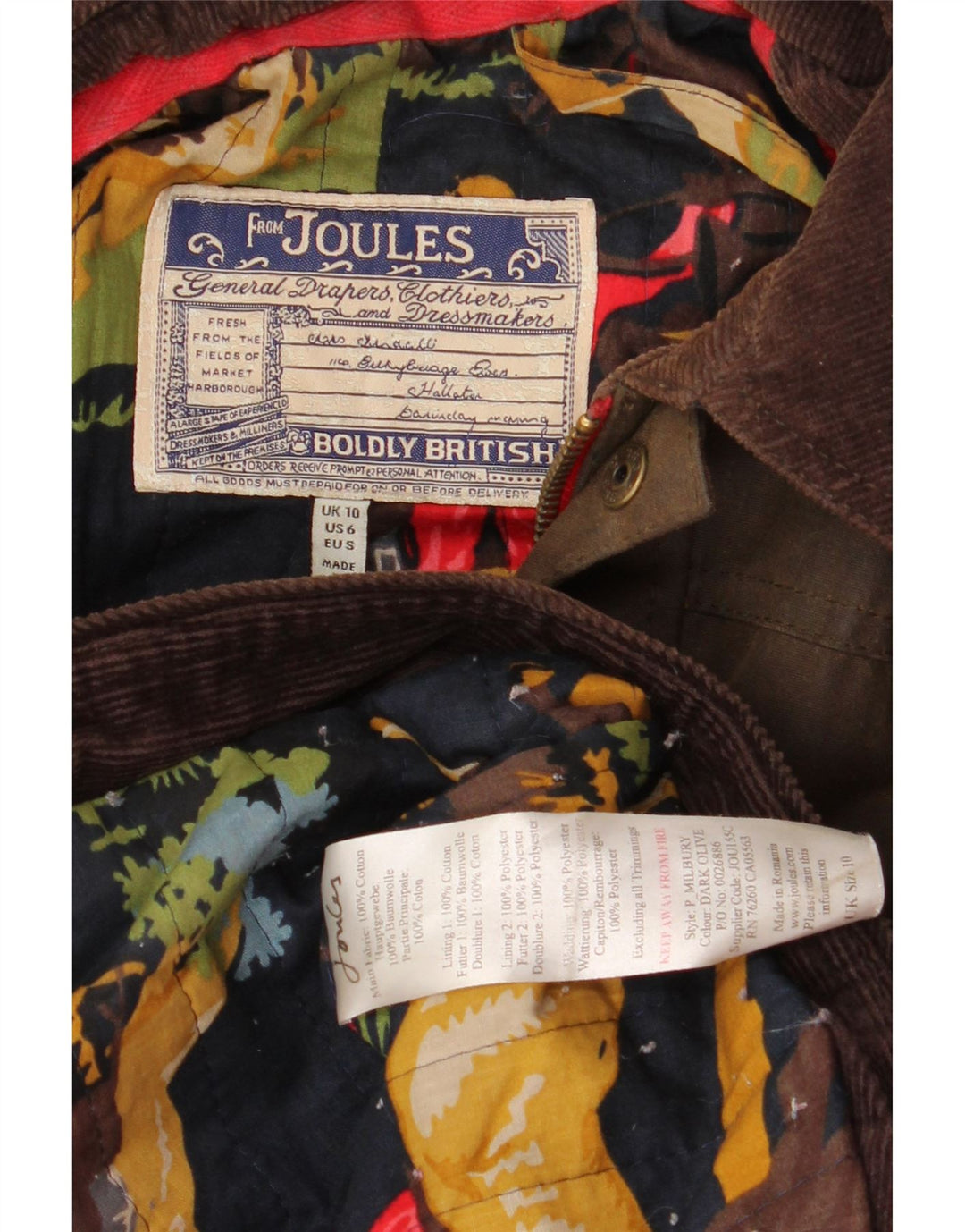 Joules Γυναικείο κερωμένο βαμβακερό μπουφάν UK 10 Small καφέ βαμβακερό