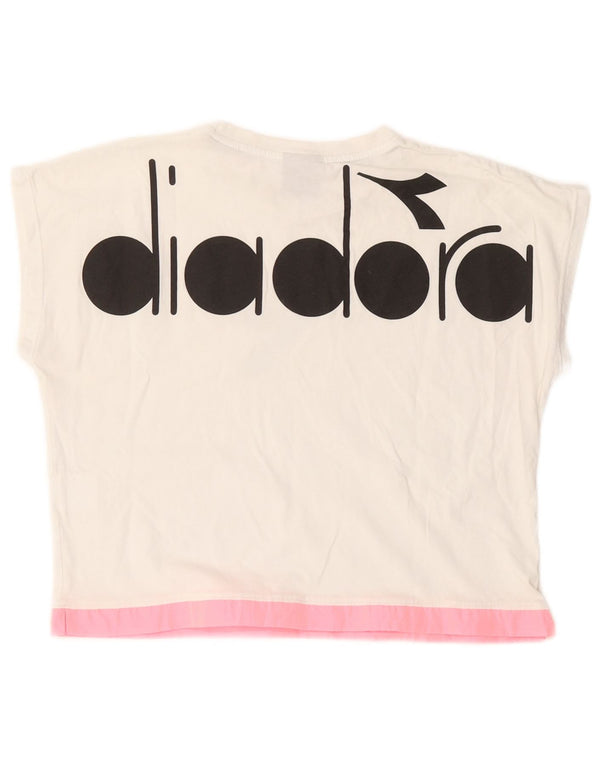Diadora Γυναικείο Crop Graphic T-Shirt Top UK 12 Medium White
