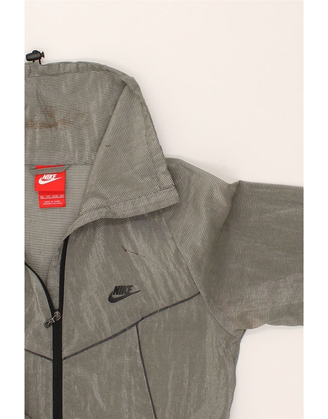 NIKE Womens Tracksuit Top Jacket UK 6 XS Grey Pinstripe Viscose | Vintage Nike | Thrift | Second-Hand Nike | Used Clothing | Messina Hembry 