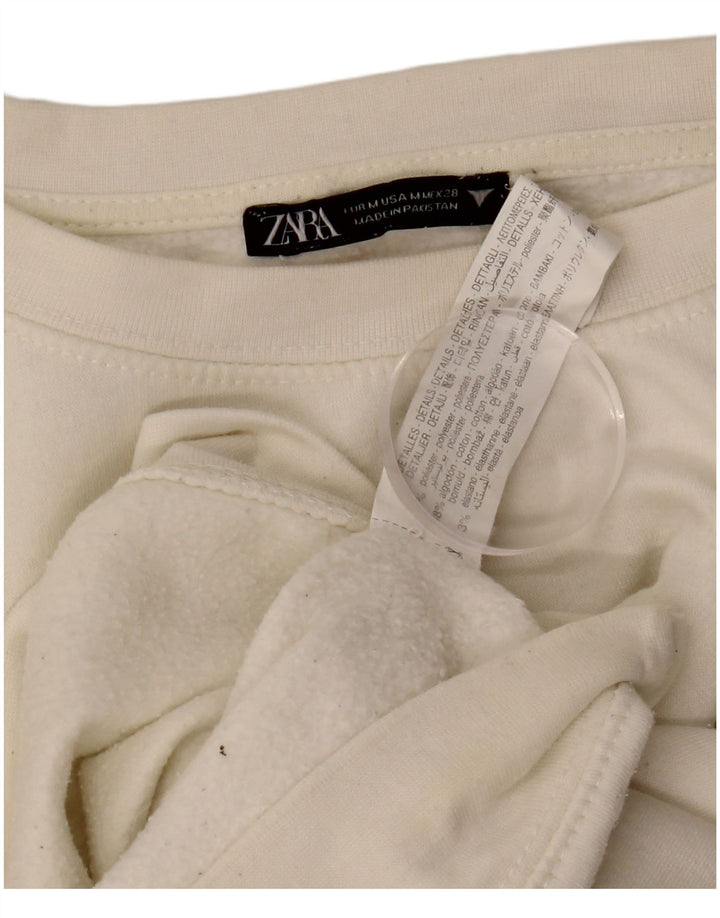 Zara Womens Crop Oversized Sweatshirt Jumper UK 14 Medium White Polyester