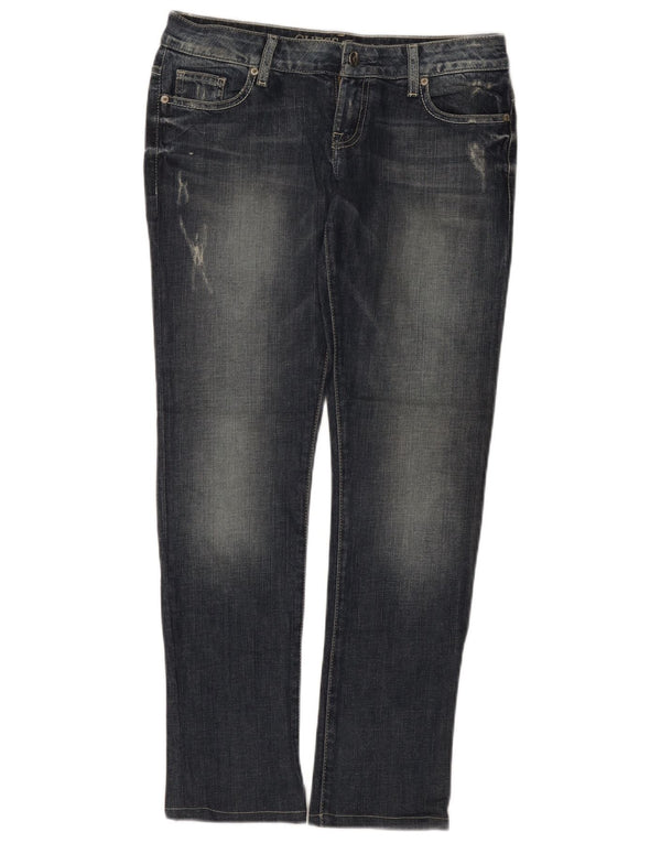 Guess Womens Low Waist Distressed Slim Jeans W28 L30 Blue Cotton