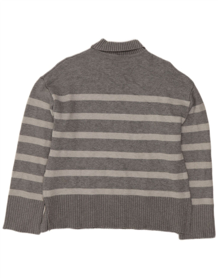 Zara Γυναικείο πουλόβερ με λαιμόκοψη μεγάλου μεγέθους χελώνας UK 10 Μικρό γκρι ριγέ