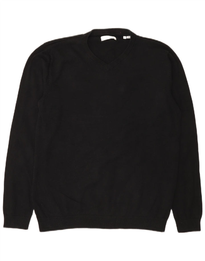 Jack & Jones Ανδρικό πουλόβερ με λαιμόκοψη με λαιμόκοψη μεγάλο μαύρο βαμβακερό