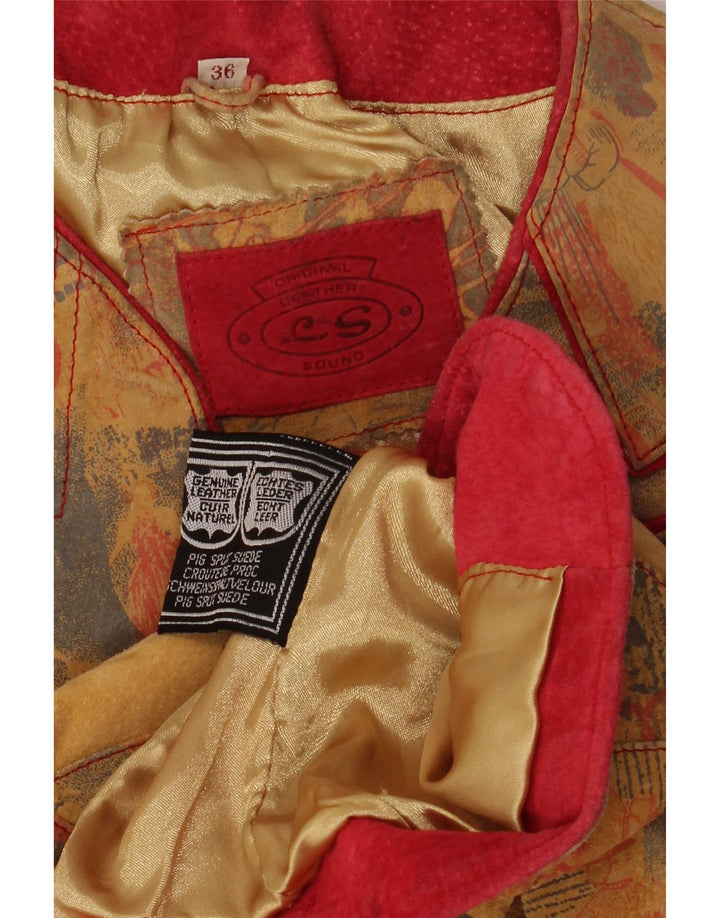 Vintage γυναικείο μπουφάν μπλέιζερ με 4 κουμπιά τραχτέν EU 36 Small beige δέρμα