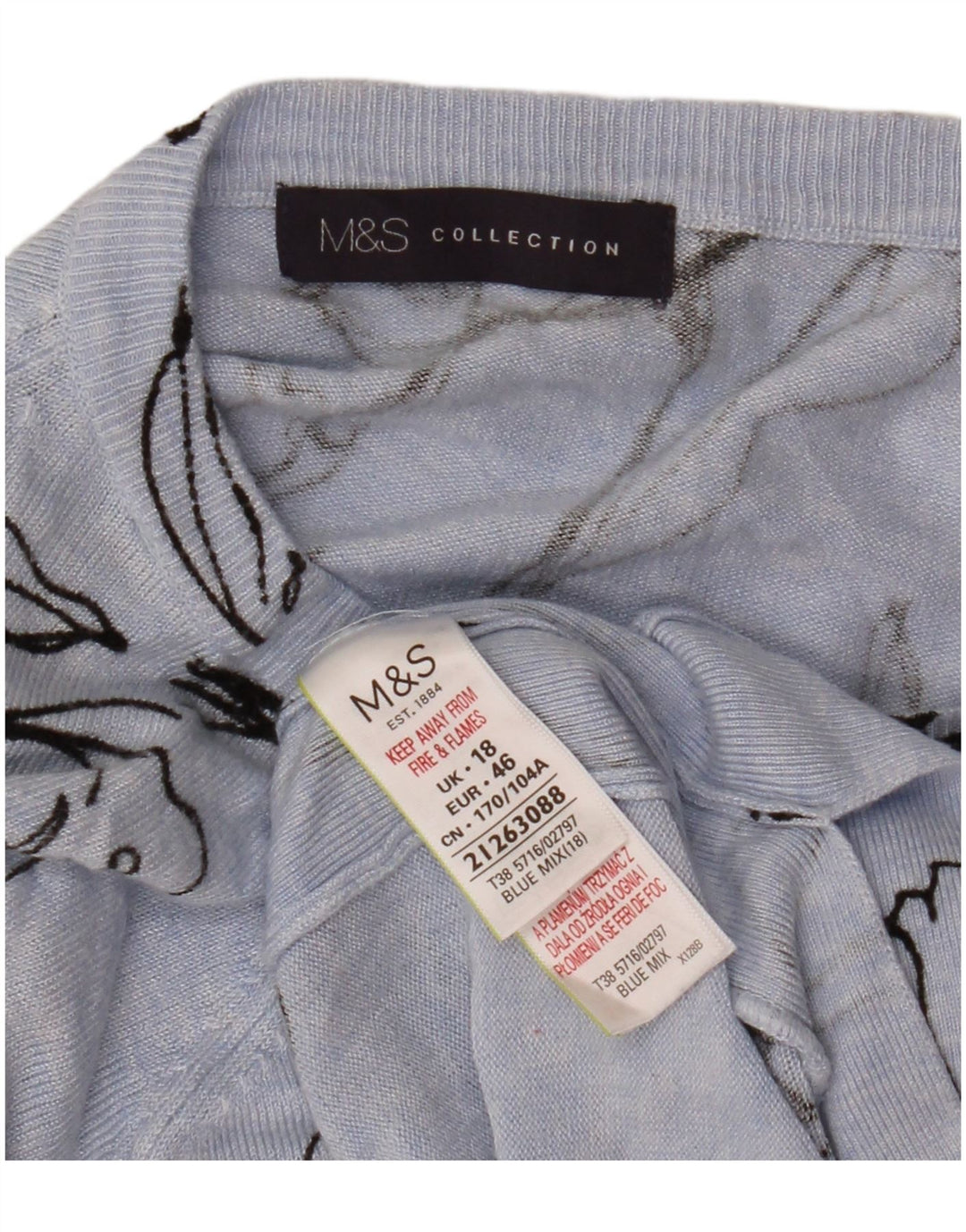 MARKS & SPENCER Γυναικείο πουλόβερ με λαιμόκαυστο UK 18 XL Blue Floral