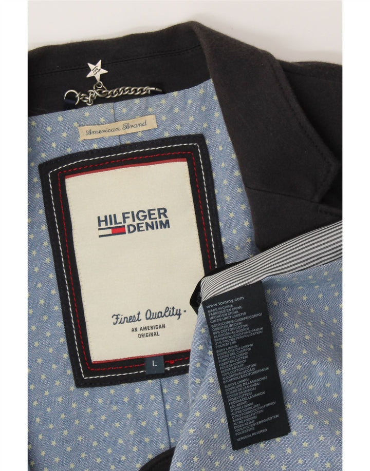 TOMMY HILFIGER Γυναικείο σακάκι 1 κουμπιού σακάκι UK 14 μεγάλο μπλε από βαμβάκι