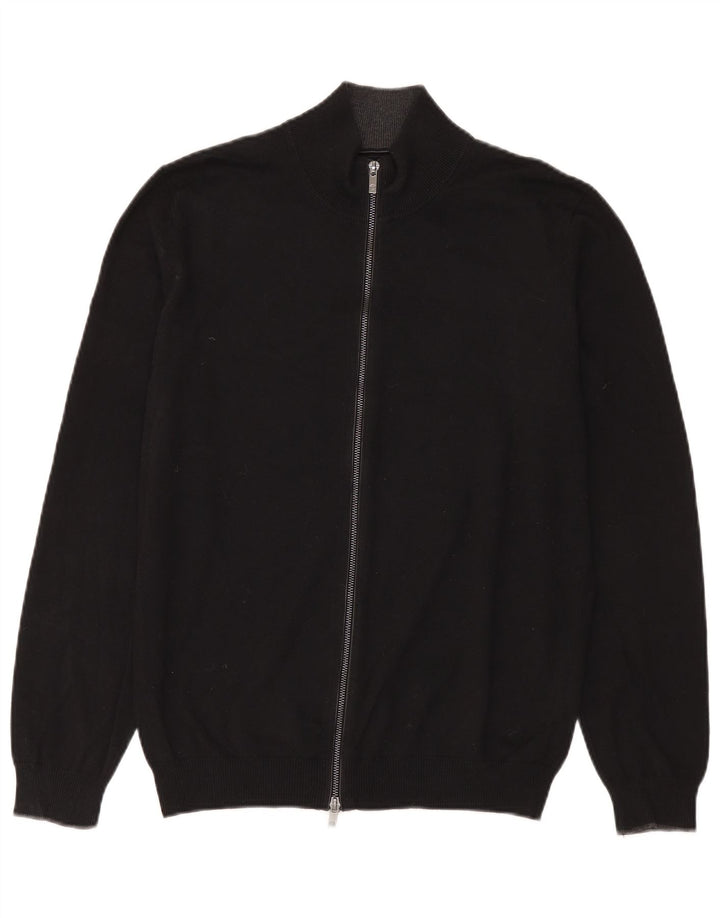 Massimo Dutti Ανδρικό πουλόβερ ζακέτα με φερμουάρ μεγάλο μαύρο βαμβακερό