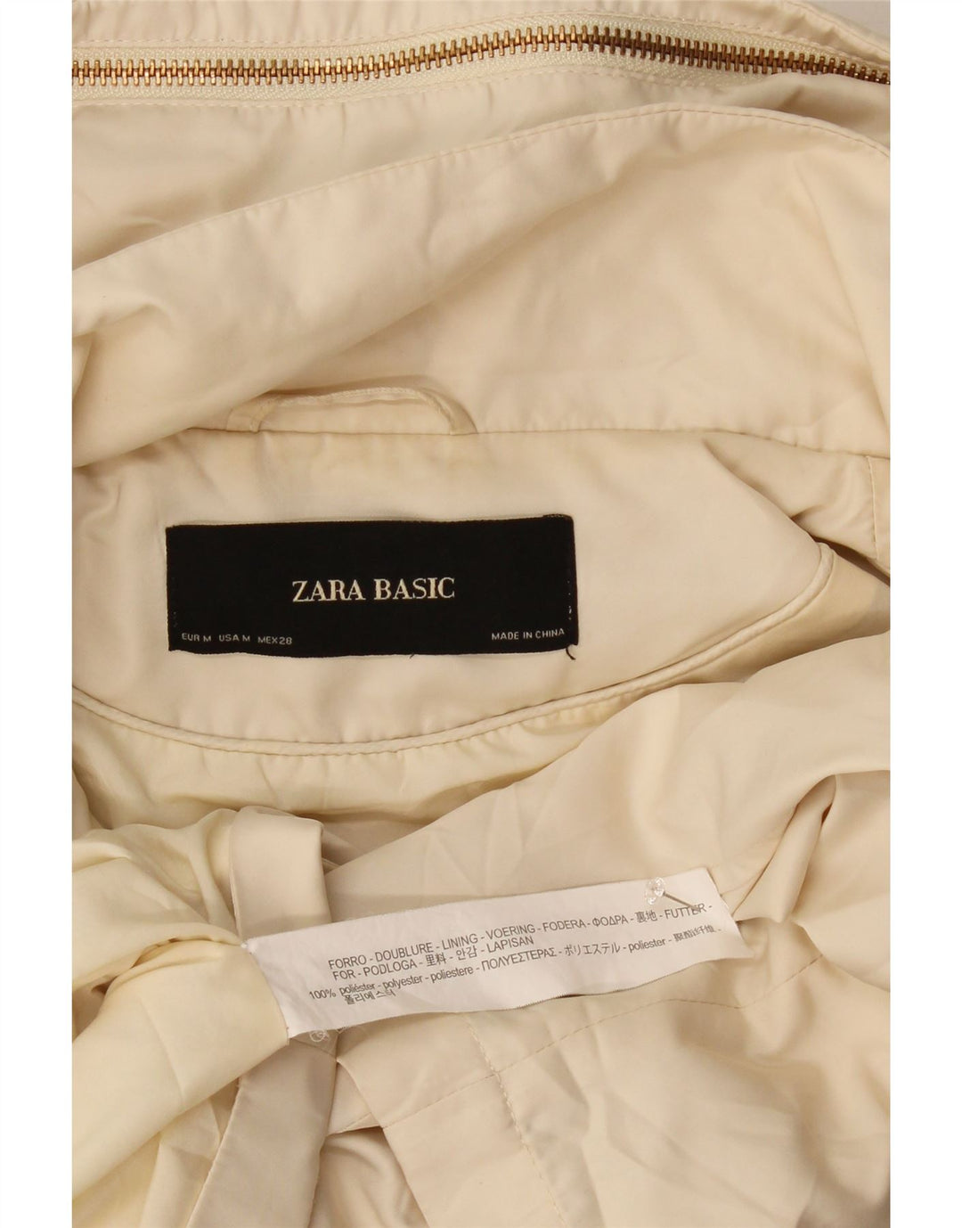 Zara Γυναικείο Bomber Jacket με κουκούλα UK 14 Medium Off White Polyester