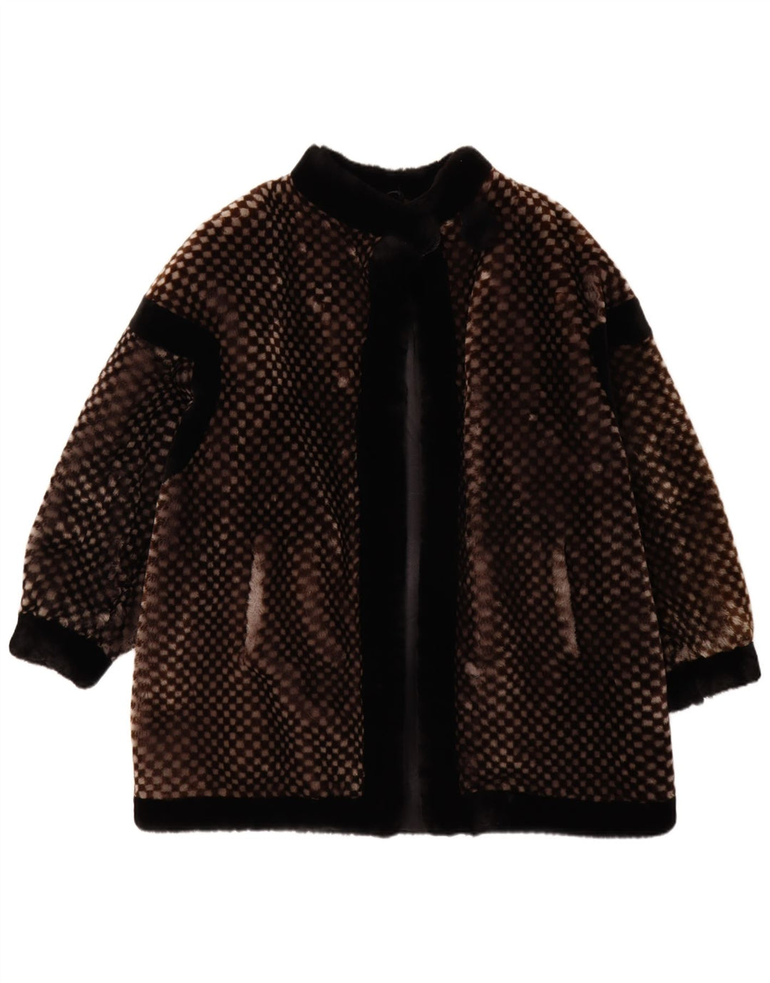 Γυναικείο παλτό VINTAGE από ψεύτικη γούνα EU 40 Μεσαίο Καφέ Γεωμετρικό