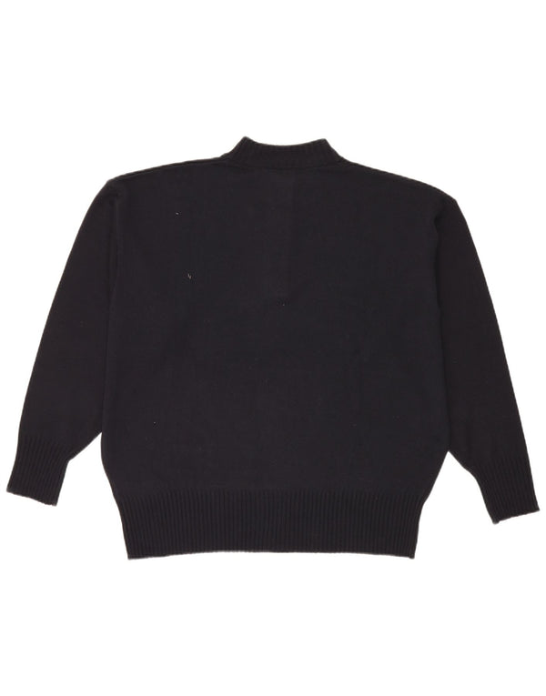 Vintage γυναικείο πουλόβερ με λαιμό με κουμπιά UK 20 2XL Navy Blue Acrylic